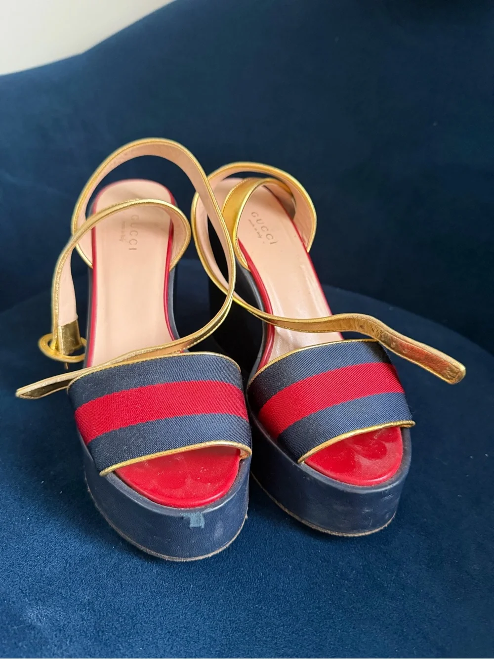 Gucci Red, Black and Gold Platform Sandals
